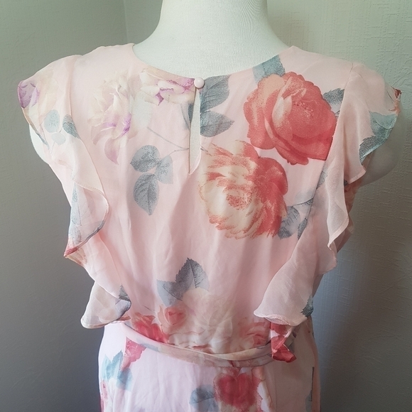 Suzy Shier Floral Sleeveless Midi Dress with Ruffles & Tie Belt - Picture 5 of 15